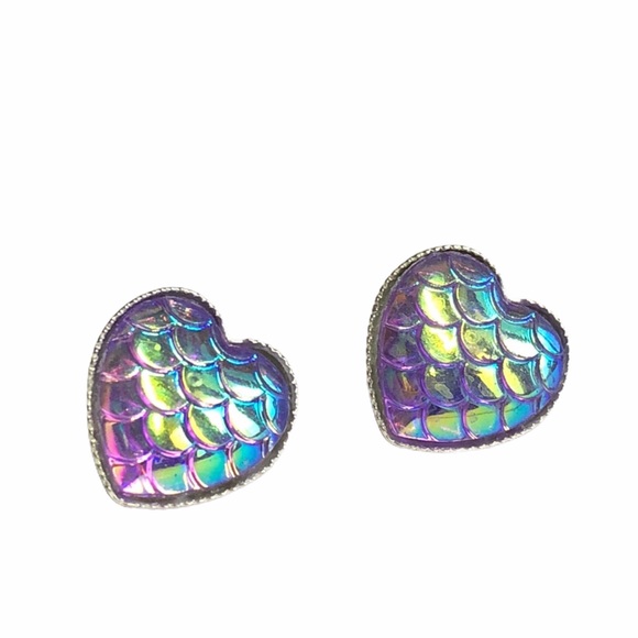 gallery_of_gems Jewelry - Purple Mermaid Scale Silver Heart Stud Earrings!